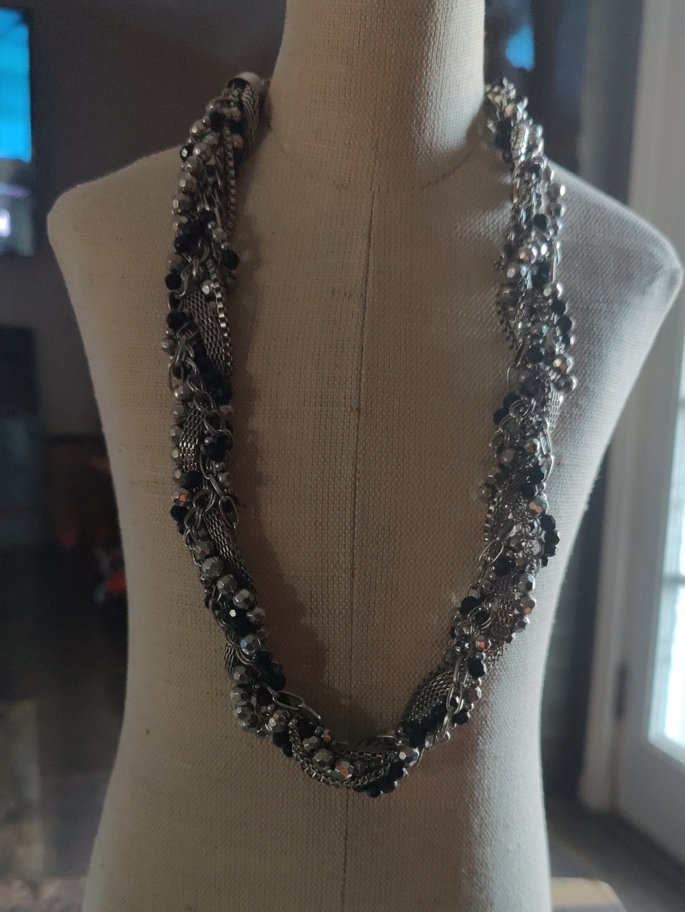 Multi-Strand Black and Silver Statement Necklace